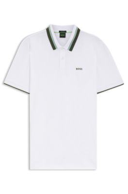 Paddy active polo shirt with contrast stripes, White