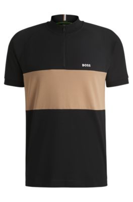 HUGO BOSS ブラックポロシャツ メンズS BOSS - Active polo shirt with block stripe - Black