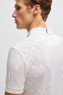 Polo activo de secado r&aacute;pido con monograma degradado en jacquard, Blanco