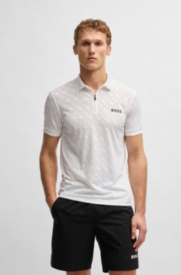 Polo activo de secado r&aacute;pido con monograma degradado en jacquard, Blanco