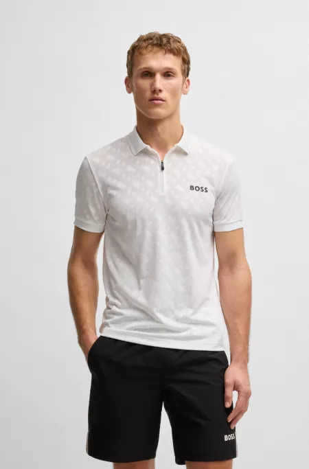 Active quick-dry polo shirt with gradient monogram jacquard