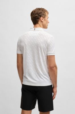 Polo activo de secado r&aacute;pido con monograma degradado en jacquard, Blanco