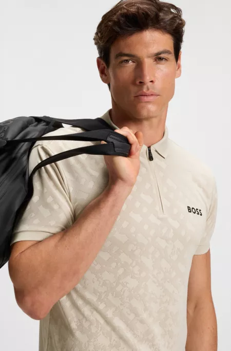 Active quick-dry polo shirt with gradient monogram jacquard