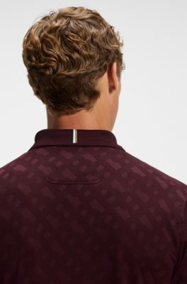 Polo activo de secado r&aacute;pido con monograma degradado en jacquard, Rojo