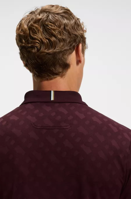 Active quick-dry polo shirt with gradient monogram jacquard
