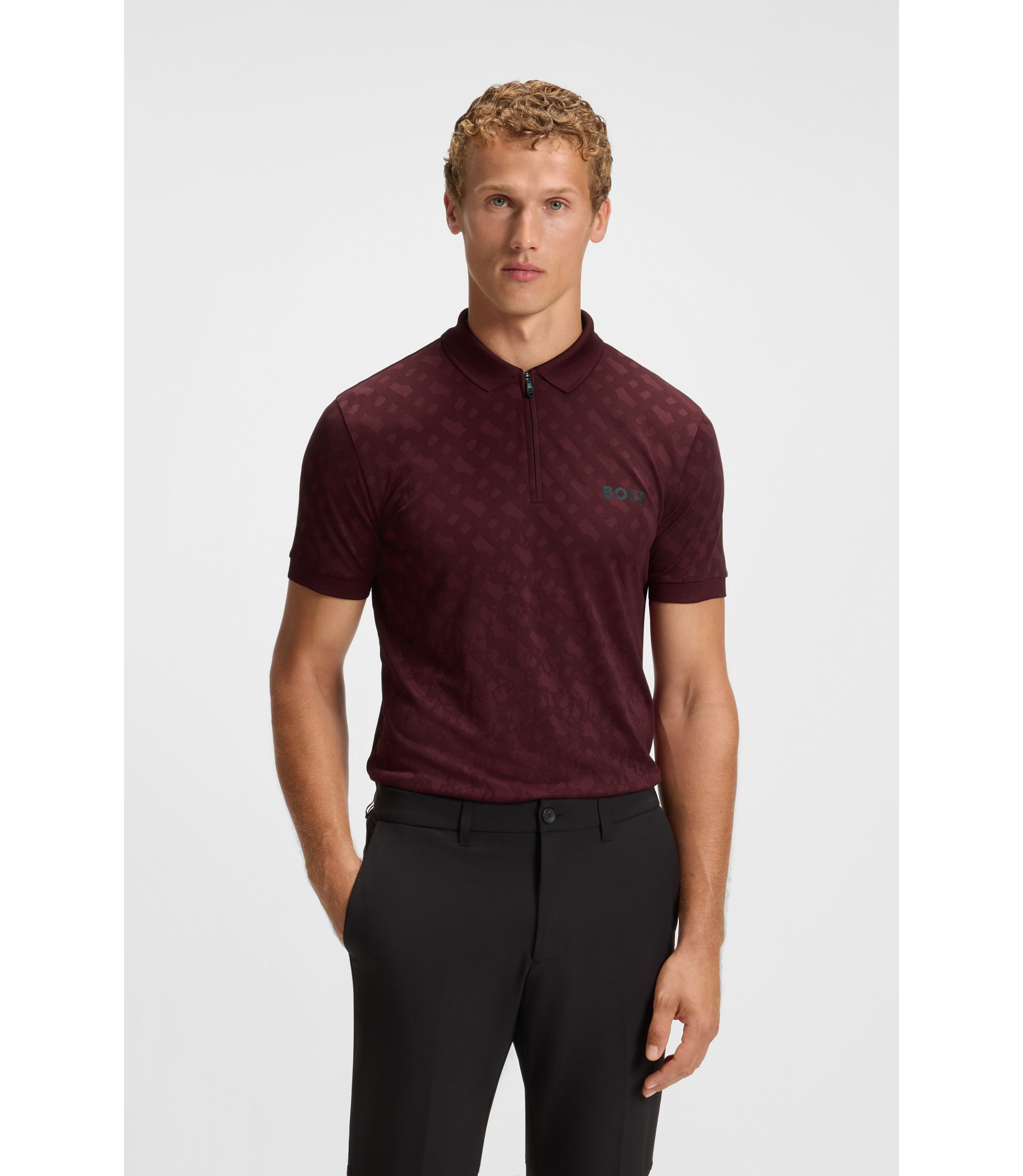 BOSS - Active quick-dry polo shirt with gradient monogram