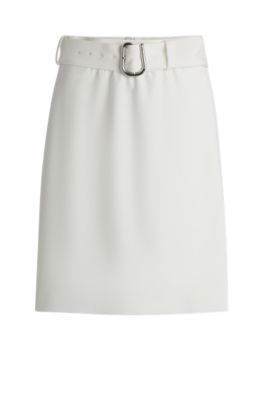 Mini skirt with wrap front and buckled belt, White