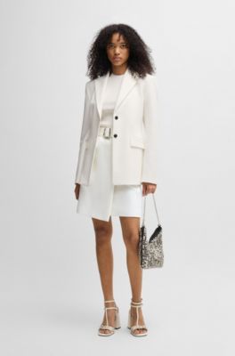 Mini skirt with wrap front and buckled belt, White