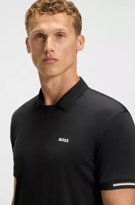 Stretch-mesh polo shirt with modern placket