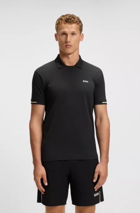 Stretch-mesh polo shirt with modern placket