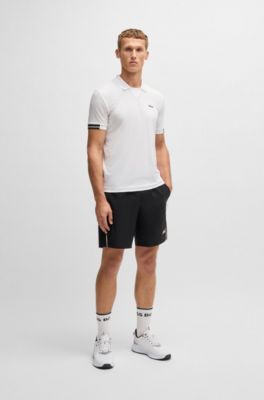 Stretch-mesh polo shirt with modern placket, White