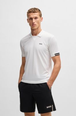 Polo en mesh stretch avec patte de boutonnage moderne, Blanc
