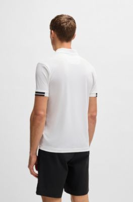 Stretch-mesh polo shirt with modern placket, White