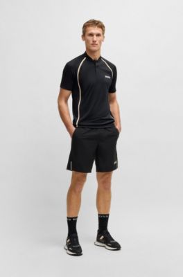 Active slim-fit polo shirt in super-stretch mesh, Black