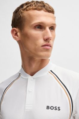 Active slim-fit polo shirt in super-stretch mesh, White
