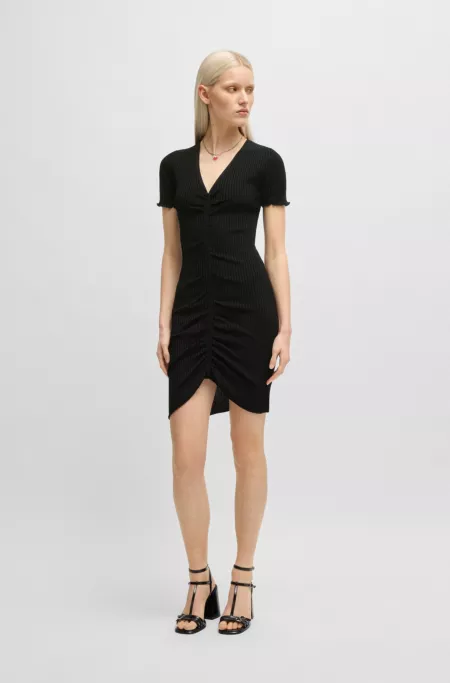 V-neck tube dress with gathered front