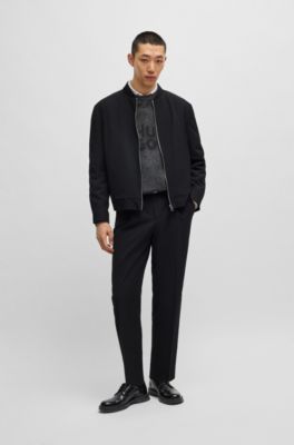Modern-fit blazer in wrinkle-resistant seersucker, Black