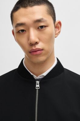 Modern-fit blazer in wrinkle-resistant seersucker, Black