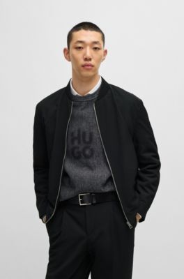 Modern-fit blazer in wrinkle-resistant seersucker, Black
