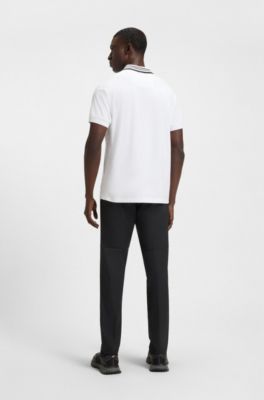 Paddy stretch-cotton polo shirt with striped collar, White