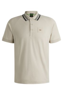 Polo Paddy en coton stretch avec col &agrave; rayures, Beige clair
