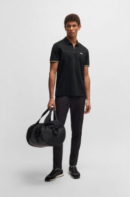 Polo de algod&oacute;n estructurado con cuello con cremallera, Negro