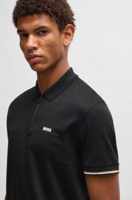 Polo de algod&oacute;n estructurado con cuello con cremallera, Negro
