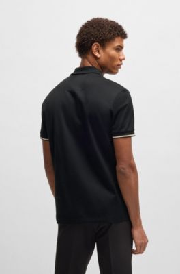 Polo de algod&oacute;n estructurado con cuello con cremallera, Negro