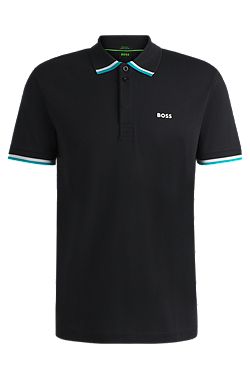 Paddy knit polo shirt in cotton with striped trims