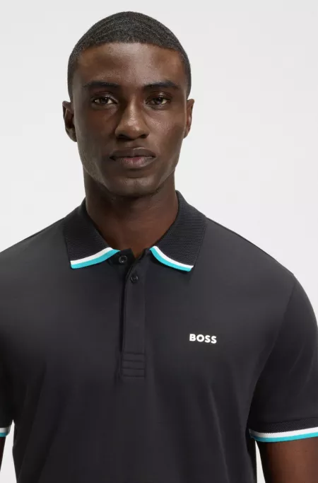 Paddy knit polo shirt in cotton with striped trims