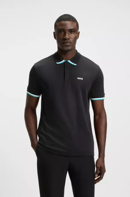 Paddy knit polo shirt in cotton with striped trims