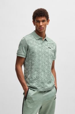 Cotton polo shirt with circle jacquard, Light Green