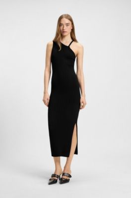 Knitted dress with one-shoulder design, Black