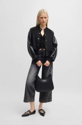 Top con escote en pico y parte delantera fruncida, Negro