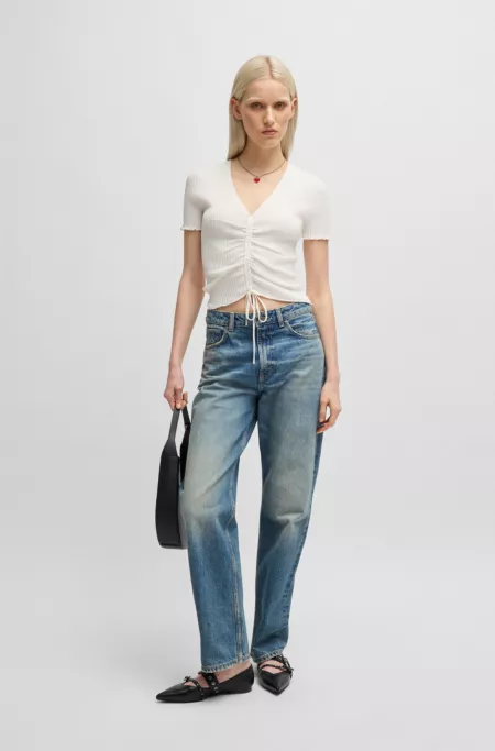 V-neck top with gathered front