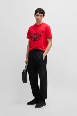 Cotton-jersey T-shirt with logo and animal graphic, Red