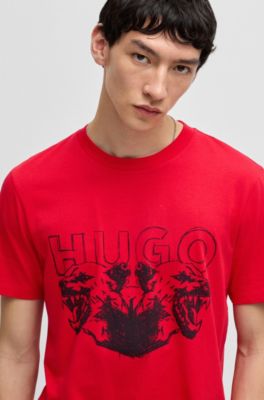 Cotton-jersey T-shirt with logo and animal graphic, Red