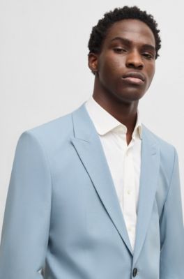 Extra-slim-fit blazer in wool-blend poplin, Light Blue