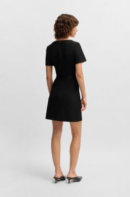 Vestido slim fit con detalle de cinta, Negro