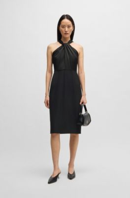 Twist-detail dress in stretch fabric, Black