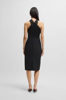 Twist-detail dress in stretch fabric, Black