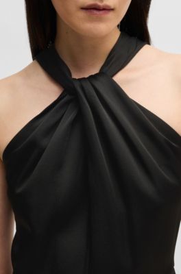 Twist-detail dress in stretch fabric, Black