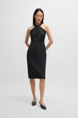 Twist-detail dress in stretch fabric, Black