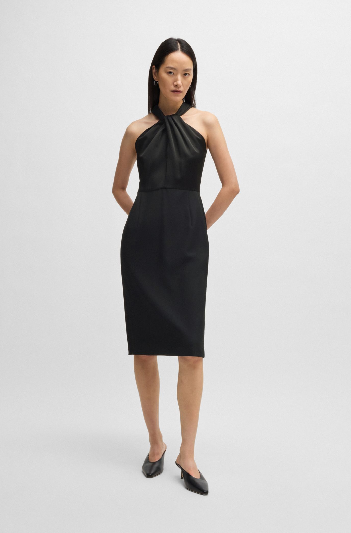 Hugo Boss■Twist-detail dress■ストレッチファブリック BOSS - Twist-detail dress in stretch fabric - Black