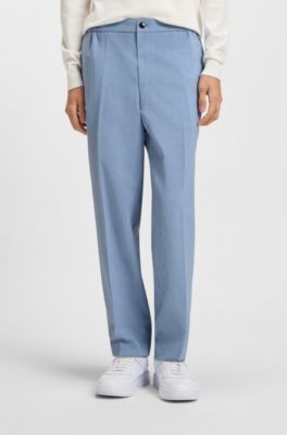 Slim-fit trousers in melange wrinkle-resistant fabric, Light Blue