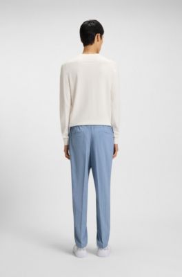 Slim-fit trousers in melange wrinkle-resistant fabric, Light Blue