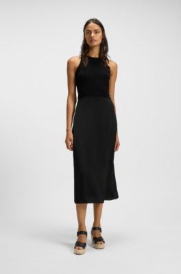 Knitted dress with contrast-fabric skirt, Black