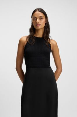 Knitted dress with contrast-fabric skirt, Black
