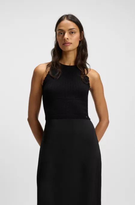 Knitted dress with contrast-fabric skirt