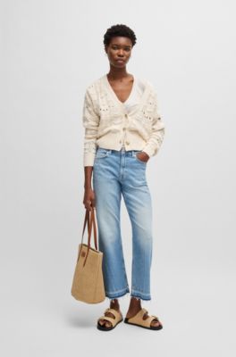 Open-knit cardigan in a cotton blend, White